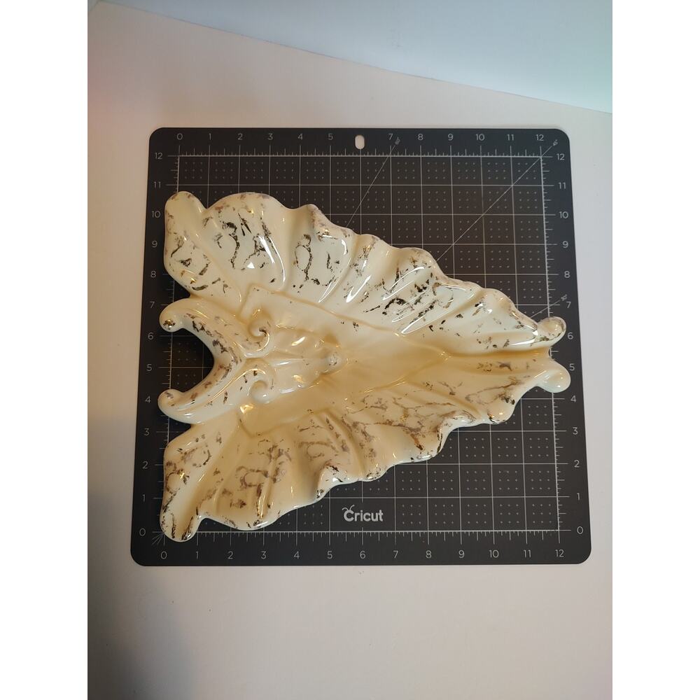 Vintage, Large, Cream With Gold Splatter Leaf Candy, Serving, Centerpiece Dish